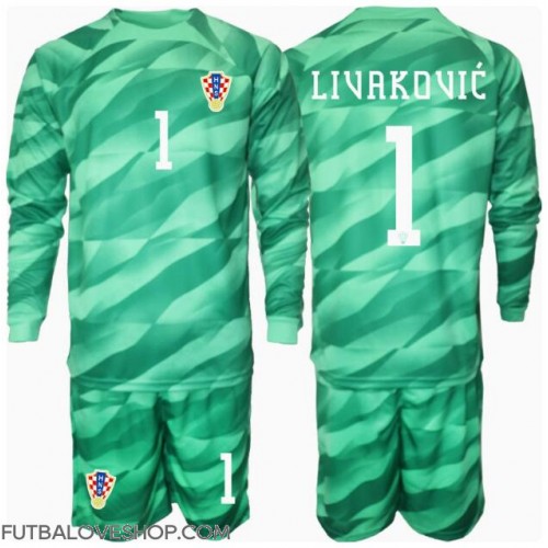 Dres Chorvátsko Dominik Livakovic #1 Brankarsky Preč pre deti ME 2024 Dlhy Rukáv (+ trenírky)